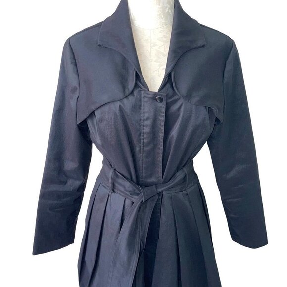 Dons Collection Trench Coat Womens Size Medium M Zipper Snap Belt Spandex Black - Picture 5 of 8